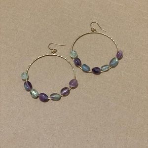 Genuine Gemstone Gold Hoop Earrings